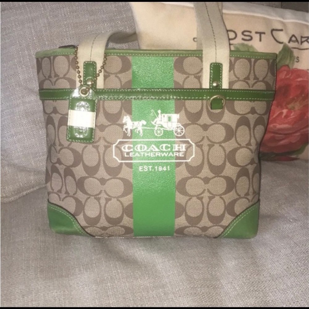 Used Coach Signature Stripe Heritage Tote w/tattersall